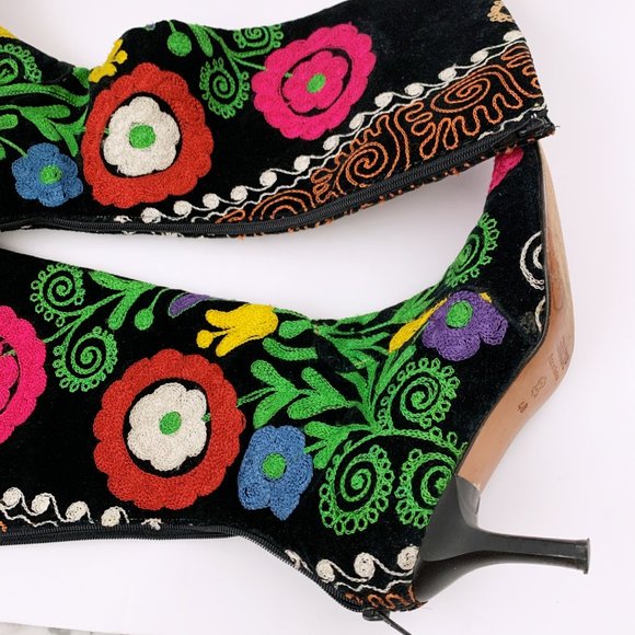 Embroidered Floral Heeled Boots - Picture 8 of 14